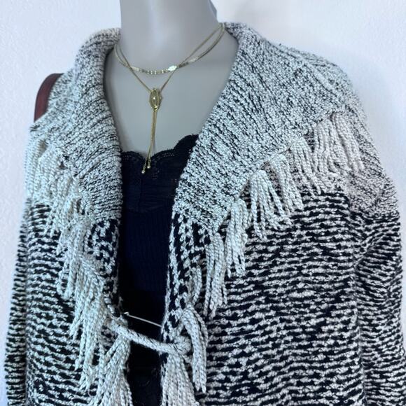 J Jill Fringe Western Boho Cardigan Sweater Wool Blend Fall Oversized Large - Picture 2 of 10